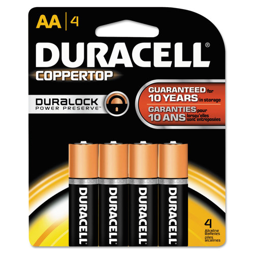 DURACELL MN1500B4Z CopperTop Alkaline Batteries with Duralock Power Preserve Technology, AA, 4/Pk