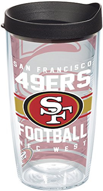 Tervis 1180515 NFL San Francisco 49ers Gridiron Tumbler with Wrap and Black Lid 16oz, Clear Tervis 1180515 NFL San Francisco 49ers Gridiron Tumbler with Wrap and Black Lid 16oz, Clear