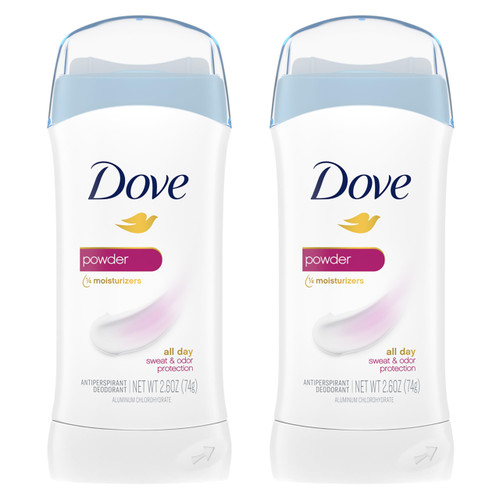 Dove Invisible Solid Antiperspirant Deodorant Stick for Women, Powder, For All Day Underarm Sweat & Odor Protection 2.6 oz, 2 Count