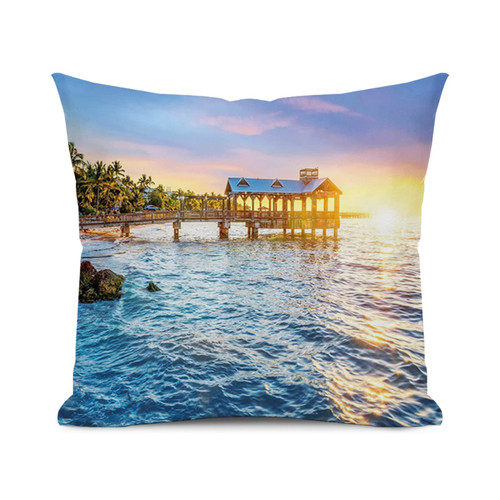 SARNFANS United States Throw Pillow Cushion Cover,West Florida USA Tropical Summer,Decorative Square Accent Pillow Case,Blue Yellow Green 16x16 inch