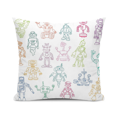 SARNFANS Nursery Throw Pillow Cushion Cover,Robots,Decorative Square Accent Pillow Case,Multicolor 18x18 inch
