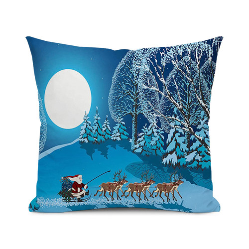 SARNFANS Christmas Throw Pillow Cover,Santa in Sleigh a Night,Colorful Decorative Pillow Cases Square Cushion Covers for Home Sofa Couch,Navy Blue 16x16 inch