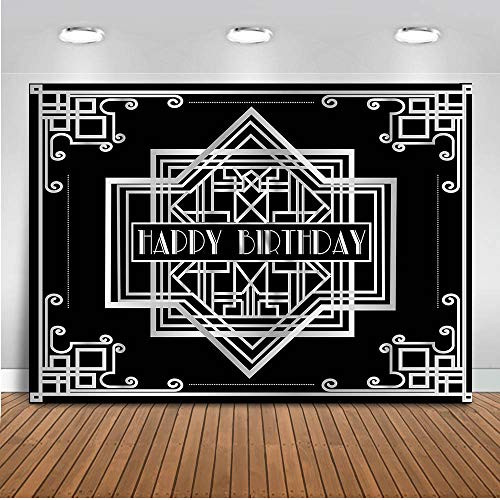 Mocsicka The Great Gatsby Theme Birthday Photo Backdrop 7x5ft Vinyl 20s Style Black and Silver Gatsby Birthday Photography Background 1920s Party Photo Booth Backdrops