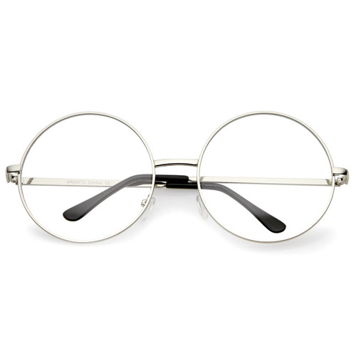 zeroUV Oversize Metal Frame Slim Temple Clear Lens Round Eyeglasses 60mm (Silver/Clear)