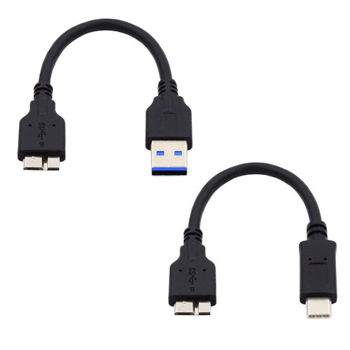 xiwai 2pcs/Set USB 3.1 USB-C Type-C to Micro 3.0 and USB 3.0 Type-A Male to Micro 3.0 B Male Disk SSD Data Cable 15cm
