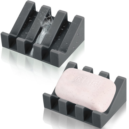 Silicone Soap Dish Self Draining Soap Dish Shower Waterfall Bar Soap Holder Tray with Drain Soap Saver for Kitchen Bathroom Accessories (Dark Grey, 2) Silicone Soap Dish Self Draining Soap Dish Shower Waterfall Bar Soap Holder Tray with Drain Soap Saver for Kitchen Bathroom Accessories (Dark Grey, 2)