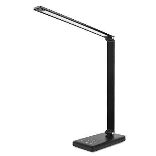 MOICO LED Desk Lamp, Aluminum Dimmable Table Lamp with USB Charging Port, Eye-Caring Office Desk Lamp of 5 Color Modes with 5 Brightness Levels, Touch Control, Auto Timer and Memory Function, Black