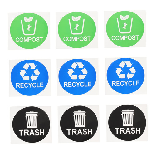 LABRIMP 9pcs Trash Can Stickers Black Sticker Recycle Sticker for Trash Can Large Recycling Vinyl Recycle Trash Can Trash Sorting Label Sticker Recycle Bin Garbage Can PVC Self-Adhesive