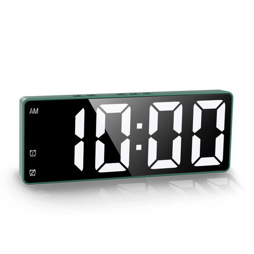 KeeKit Digital Alarm Clock, LED Alarm Clock with 6.5in Large Display, LED Desktop Clock with USB Port for Charging, Snooze Function, 3 Adjustable Brightness for Bedroom, Home & Office - Green
