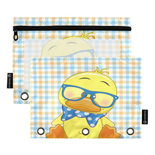 Caikeny Duck Binder Pouches Plaid File Folders Organizer Zipper Pencil Pouches Case Binders Document Organizer Bag Closure Letter Paper Folder Portable for School Office