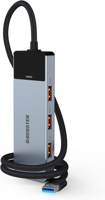 USB HUB, USB 3.2 HUB, USB Adapter Docking, Ultra Slim Portable Data Hub, 4 in 1 USB HUB with 4 * USB 3.2 Compatible with Windows, macOS, Linux, Chrome OS Systems(Aluminium)