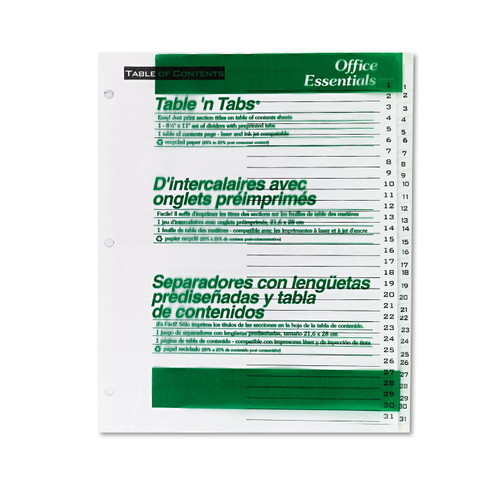 Office Essentials 11680 Table 'n Tabs Dividers, 31-Tab, Letter