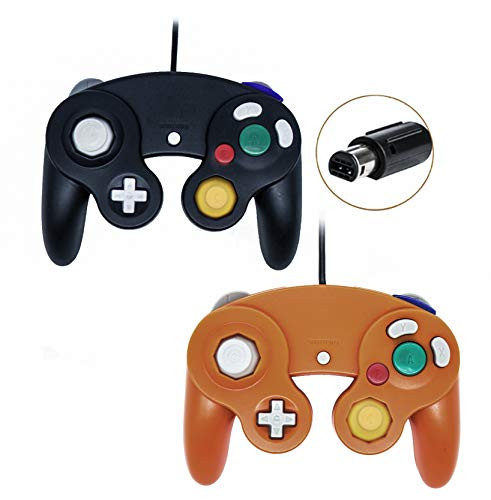 Wired Controller for Gamecube Game Cube, Classic NGC Gamepad Joystick for Wii Nintendo Console (Black and Orange?Pack of 2)
