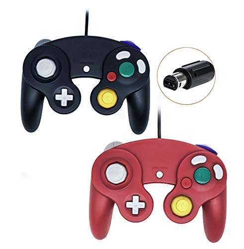 Wired Controller For Gamecube Game Cube, Classic Ngc Gamepad Joystick For Wii Nintendo Console (Black and Red?Pack Of 2)