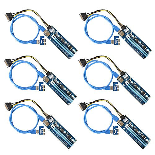 6Pack PCI-E Express VER 007 PCI 1x to 16x Powered Riser Dual Power Starter Board Adapter Card USB 3.0 Extension Cable PCI-E to SATA Power Cable-GPU Riser Adapter JIURUN