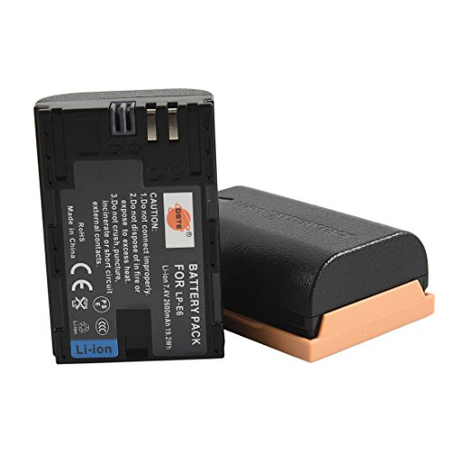 DSTE 2 Pack LP-E6 LP-E6N(7.4V/2600mAh) Battery for Canon EOS R,5D Mark II III and IV,70D,5Ds,6D,5Ds,80D,7D,60D,5Ds R DSLR Cameras and BG-E22,BG-E14,BG-E13,BG-E11,BG-E9,BG-E7,BG-E6 Battery Grips