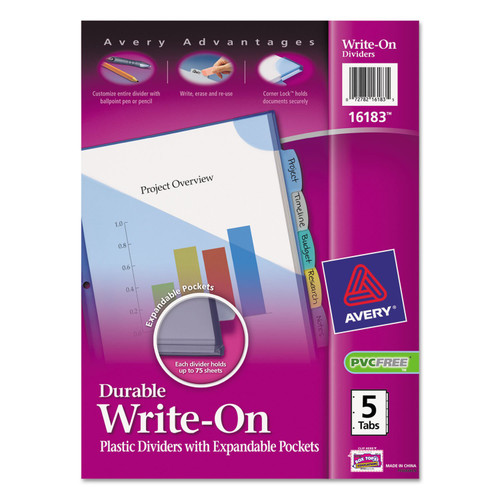 Avery 16183 Write-On Big Tab Plastic Dividers, 5-Tab, Letter