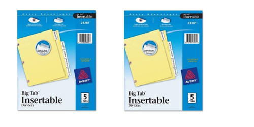 Avery 23281 Worksaver Big Tab Dividers with Copper Reinforced Holes, Letter - 5 Clear Tabs per Set (Buff Pack of 2)