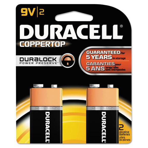 Duracell MN1604B2Z CopperTop Alkaline Batteries, 9V, 2/PK