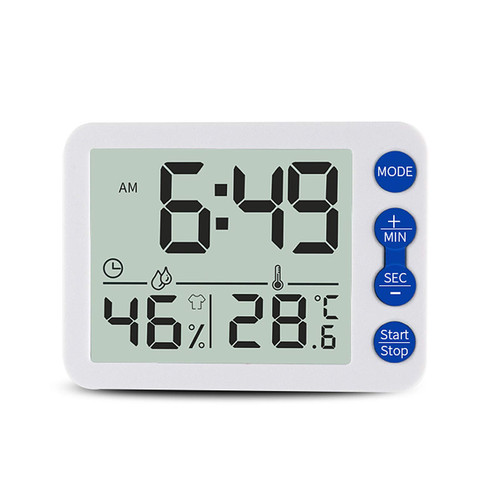 NUZYZ Indoor Humidity Gauge Alarm Clock Portable Digital Alarm Battery Powered Desk Clock Thermometer Hygrometer Blue & White