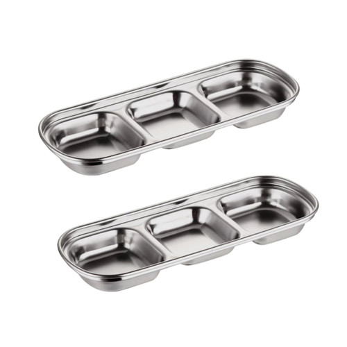 VINTORKY 2pcs Compartment Plates Steel Divided Sauce Plate Appetizer Plate Snack Bowls Serving Bowls Dip Dish Condiment Plate 3 Compartment Soy Sauce Dish Dipping Dish Stainless Steel VINTORKY 2pcs Compartment Plates Steel Divided Sauce Plate Appetizer Plate Snack Bowls Serving Bowls Dip Dish Condiment Plate 3 Compartment Soy Sauce Dish Dipping Dish Stainless Steel
