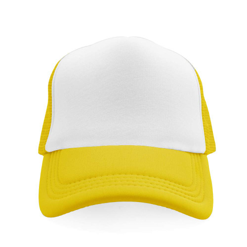 TopTie Blank 5 Panel Trucker Hat Foam Front Mesh Back 2 Tone Trucker Snapback Hat-Yellow White