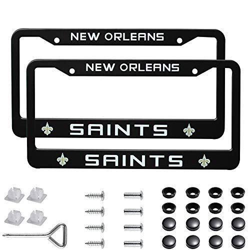 Matte Aluminum License Plate Frame with Black Screw Caps, 2Pcs 2 Holes Black Licenses Plates Frames For New Orleans Saints, Car Licenses Plate Covers Holders for US Vehicles (New Orleans Saints)