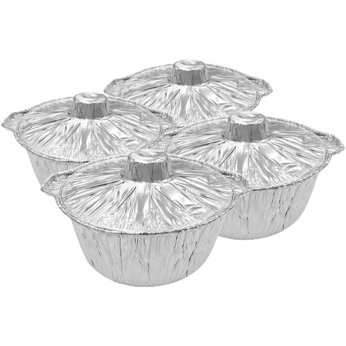 COHEALI 4pcs Aluminum Tin Foil Baking Pans Round Foil Pan Disposable Food Container with Lid Baking Pan Tinfoil Camping Pot for Prepping Catering, Baking Cakes, Breads, -3.3L