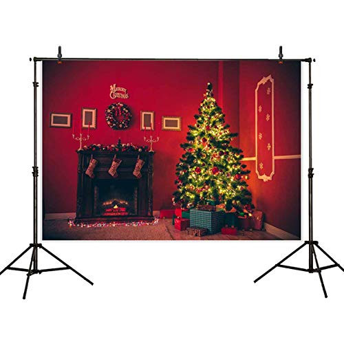 Allenjoy 7x5ft Christmas Tree Backdrops for Photography Fabric Christmas Fireplace Photo Backdrops for Home Party Pictures Customized Photo Background Studio Props
