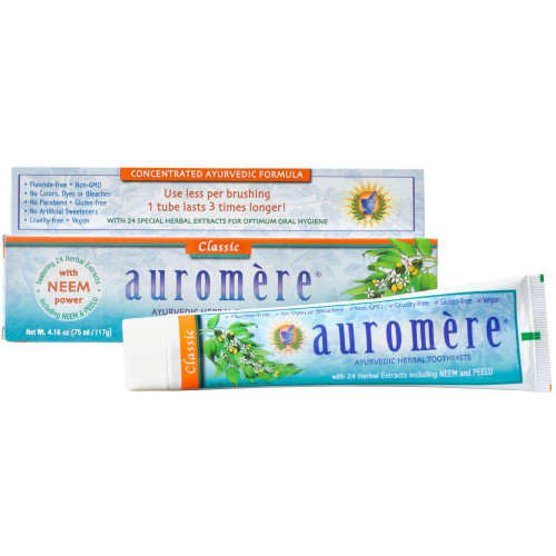 Auromere Ayurvedic Herbal Toothpaste, Classic Licorice Flavour - Vegan, Natural, Non GMO, Fluoride Free, Gluten Free, with Neem & Peelu (4.16 oz), 1 Pack Auromere Ayurvedic Herbal Toothpaste, Classic Licorice Flavour - Vegan, Natural, Non GMO, Fluoride Free, Gluten Free, with Neem & Peelu (4.16 oz), 1 Pack