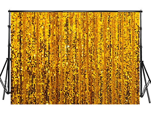 Sensfun 7x5ft Gold Sequin Photography Backdrop Shiny Sparkly Sequins Vinyl Golden Glitter Curtain Photo Background for Baby Shower Birthday Party Cake Table Decorate Children Photo Studio Props(WP071)