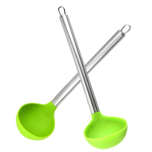 FUOYLOO 2Pcs Silicone spoon korean utensils stainless steel kitchen utensils plastic serving spoons kitchen ladle silicone cooking scoop soup ladle Silicone Soup Rice Spoons Kitchen Spoons