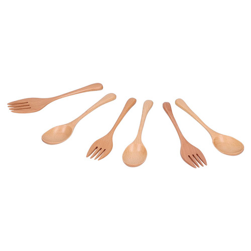 Wooden Spoon Fork Kit, Beech, Wood Cutlery Wood Forks Wood NonToxic Easy to Wood Cutlery Tableware Kit for Home Kicthen (Spoon and fork)