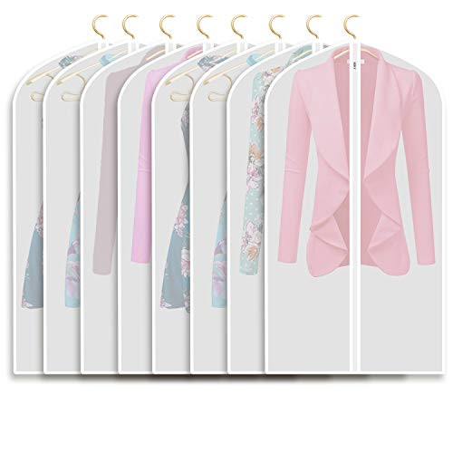 Refrze Moth Proof Garment Bags,Garment Cover,8 Pack Clear Garment Bags,Hanging Garment Bag, Dress Dance Garment Bags for Storage or for Travel,Breathable Dust and Waterproof Garment Protector Covers