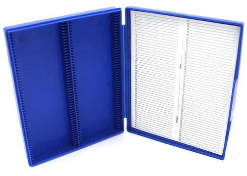 Heathrow Scientific HS15991A 100-Place Standard Microscope Slide Box, 210 x 169 x 37 mm, Polypropylene, Blue