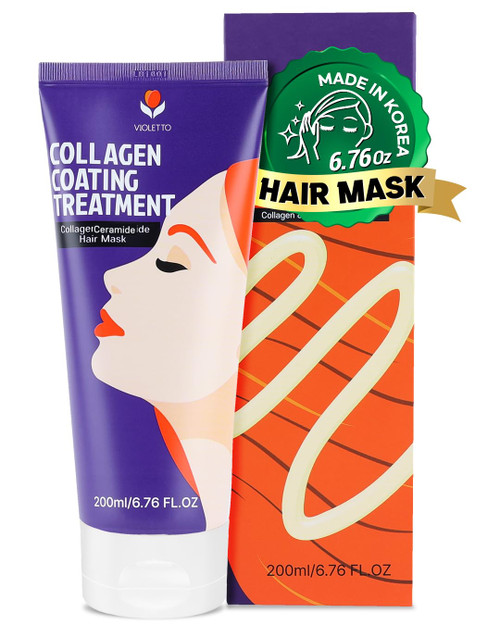 VIOLETTO Collagen Coating Hair Protein Treatment 6.76 Oz, Hair Mask for Dry Damaged Hair, Deep Conditioner for Dry Damaged Hair