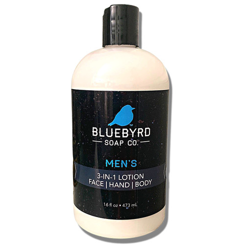 Bluebyrd Soap Co. Mens Body Lotion for Face, Hands, & Body 16oz | Masculine Scented Dry Skin Lotion | Cocoa Butter, Shea Butter, Natural Oils (Lotion)