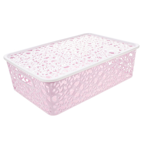PRETYZOOM Box Wicker Tray Storage Container Storage Bins with Lids Stackable Drawers Wicker Storage Basket Clothes Drawers Stackable Shelf Bins Hollow Bin Desktop Purple Laundry Basket