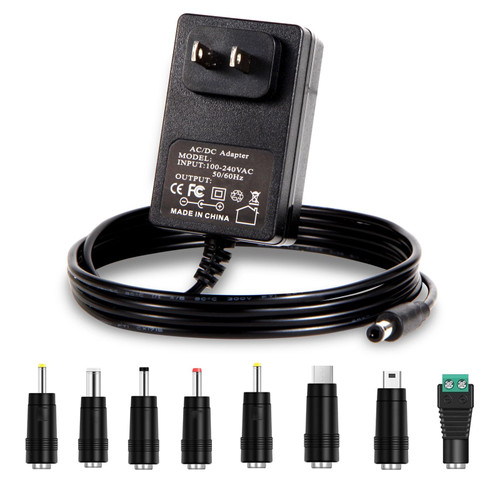 5V AC Power Adapter Supply Cord DC 5Volts 2A 1.5A 1A Switching Power Charger with 8 Interchangeable DC Plug for 5V 500mA 650mA 800mA 850mA 1000mA 1200mA 1500mA 1800mA 2000mA Equipment Replacement