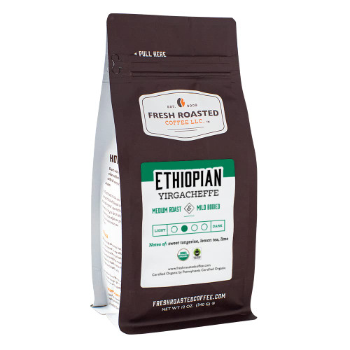 Fresh Roasted Coffee, Organic Ethiopian Yirgacheffe, 12 oz, Medium Roast, Fair Trade Kosher, Ground Fresh Roasted Coffee, Organic Ethiopian Yirgacheffe, 12 oz, Medium Roast, Fair Trade Kosher, Ground
