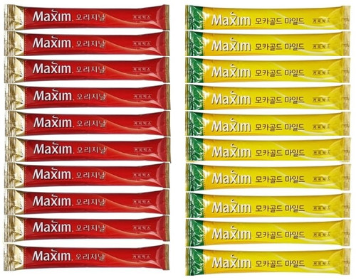ZIQ Instant Coffee Mix Packets Single Serve - Maxim Coffee Sampler 20 Sticks of 3 Different Flavors Assortment Maxim Mocha White, Mocha Gold, Original Maxim Total 20 Count (REDGOLD)