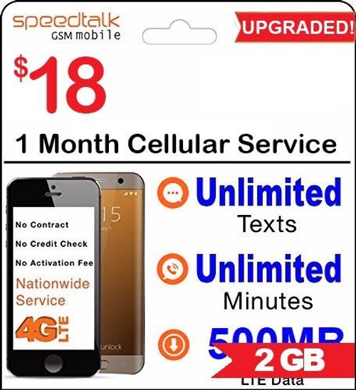 Unlocked GSM Cellphone SIM Card - Unlimited Talk, Unlimited Text, 2GB of 2G 3G 4G LTE Data