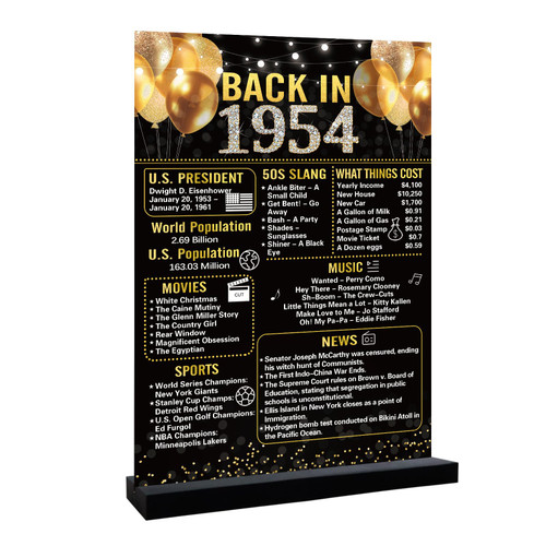 Trgowaul 70th Birthday Anniversary Decoration Women Men, Black Gold Back in 1954 Birthday Poster Acrylic Table Sign with Stand, 70 Birthday Decor Gifts Men, Vintage 1954 70 Years Ago Poster Decoration Trgowaul 70th Birthday Anniversary Decoration Women Men, Black Gold Back in 1954 Birthday Poster Acrylic Table Sign with Stand, 70 Birthday Decor Gifts Men, Vintage 1954 70 Years Ago Poster Decoration