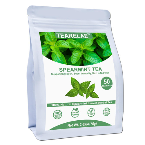 TEARELAE - Spearmint Tea - 1.5g x 50 Count - 100% Pure Spearmint Leaves Tea Bag - Non-GMO - Naturally Caffeine-free Herbal Tea - Support Digestion & Natural Breath Freshener