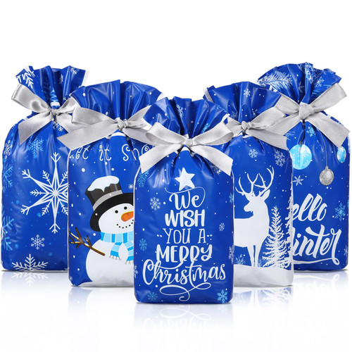 Pasimy Christmas Drawstring Favor Bags Christmas Plastic Treat Candy Bag Xmas Goodies Gift Bags for Kids Birthday Snack Wrapping Christmas Party Favors Decor(50 Pcs)