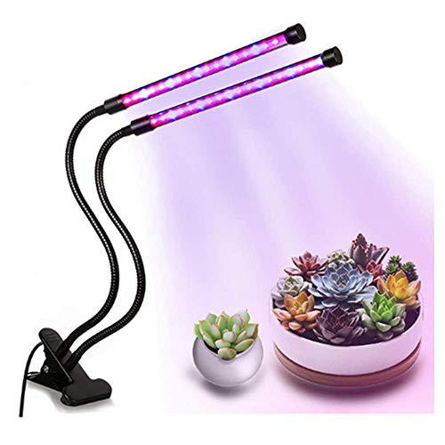 Grow Lights 20W Dual Head Timing Plant Growing Lamps with 40 LED,Red/Blue Spectrum,Adjustable Gooseneck,3/6/12H Timer,9 Dimmable Levels,3 Switch Modes for Indoor Plants