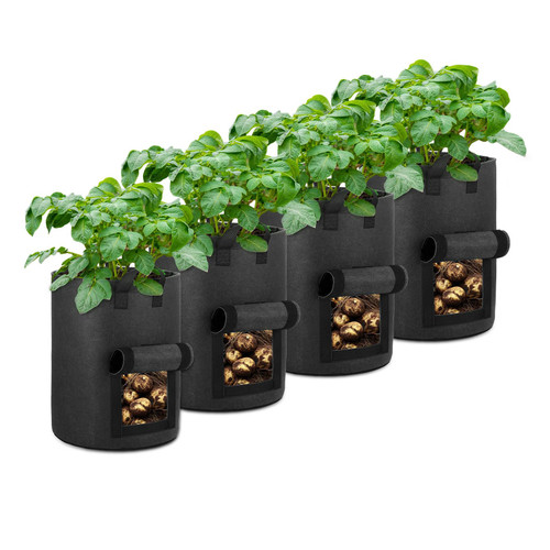 OPPOLIFE 4-Pack 10 Gallon Potato Grow Bags with Flap Windows, Heavy Duty Aeration Fabric Pots with Handles for Garden and Planting(Black) OPPOLIFE 4-Pack 10 Gallon Potato Grow Bags with Flap Windows, Heavy Duty Aeration Fabric Pots with Handles for Garden and Planting(Black)