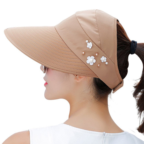 HINDAWI Sun Hats for Women Wide Brim Sun Hat UV Protection Caps Floppy Beach Packable Visor (Khaki)
