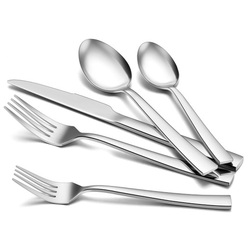 HaWare 20 Pieces Silverware Set, Stainless Steel Flatware Set for 4, Square Edge Cutlery Set for Home Restaurant Party, Food-Grade Tableware Include Knife Spoon Fork, Mirror Polished, Dishwasher Safe