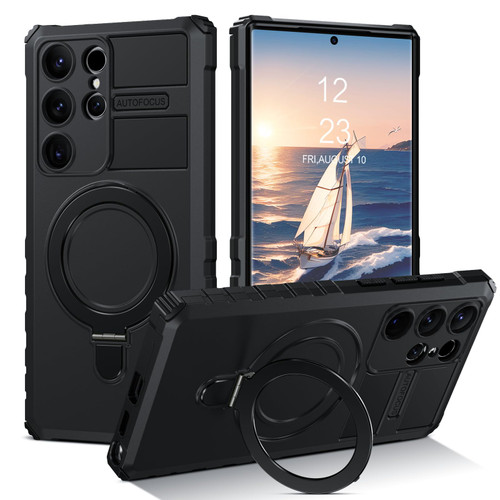 DUEDUE for Samsung Galaxy S24 Ultra Case Magnetic Built in Stand & Ring Holder[Compatible with MagSafe], Military Grade Shockproof Protective Phone Case for Galaxy S24 Ultra 6.8", Black